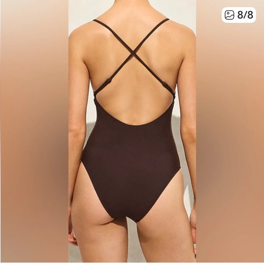 NWT J. Crew Button-trim scoopback one-piece swimsuit - size 6  - brown - Picture 3 of 12